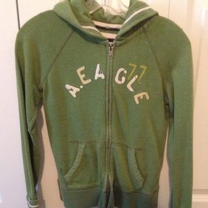 Green American Eagle zipper down sweater